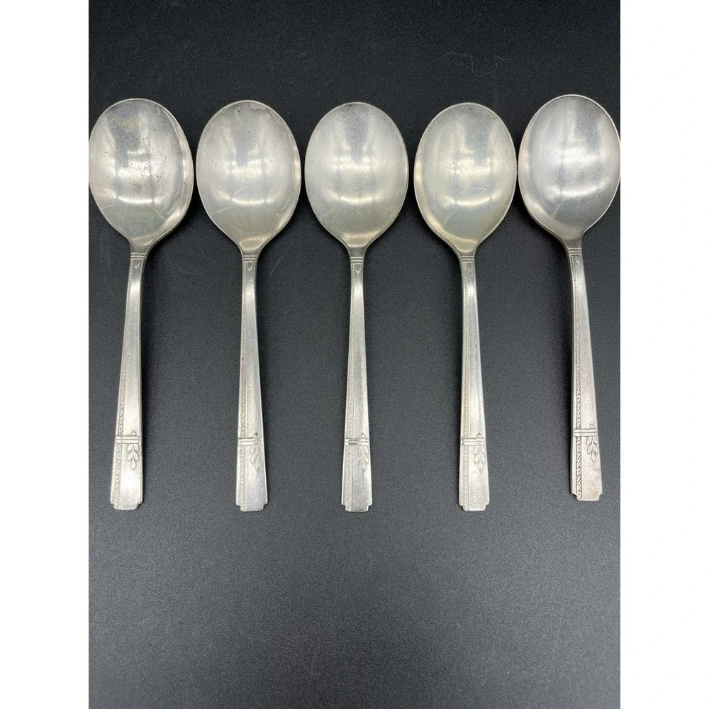 Soup Or Cream Spoon Set Silverplate Grenoble By Oneida Silver 5 Pieces